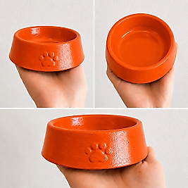 Pati Desen Model Beton Kedi Köpek Mama ve Su Kabı 13 cm çap x 4 cm - Turuncu