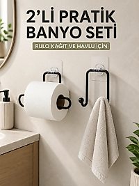 2’li Yapışkanlı Banyo Düzenleme Seti Rulo Kağıt Tutucu ve Havlu Askılığı