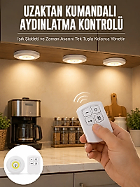 Spot Lamba Led Işık 3'lü Uzaktan Kumandalı Pilli Yapışkanlı Kablosuz Yeni Nesil
