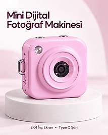128 GB’a Kadar Hafıza Kartı Destekli Pembe Mini Dijital Fotoğraf Makinesi