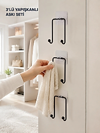 3'lü Duvar Tipi Yapışkanlı Askılık Ev ve Yaşam Alanları İçin Pratik Set