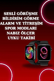 Akıllı Saat Arama Görüşme Bildirim Görme Uyku ve Sağlık Takibi Nabız Ölçer 3 Kordon Hediyeli