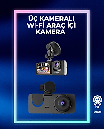 1080p Ön + 720p Arka & İç Kamera – Suya Dayanıklı Araç Güvenlik Kamerası