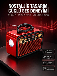 Nostaljik Görünümlü Ahşap Radyo TF SD USB Girişli Led Fener Işıklı