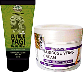 İBN-İ SİNA 3 ADET  KUYRUK YAĞI DİNDİRİCİ KREM KAS SIRT BEL EL AYAK KULLANIM 50 ML + VARICOSE VEİNS CREAM WEST MONT VARISLERE KREM