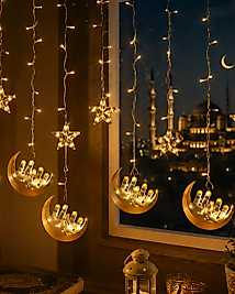 Hilal Yıldız LED Ramazan Işığı 3 Metre Dekoratif Perde Aydınlatması