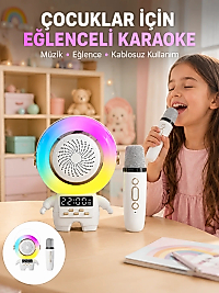 Renkli Işıklı Astronot Mini Bluetooth Speaker ve Karaoke Mikrofon