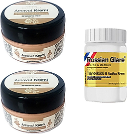 THREE BRAND WHİTENİNG CREAM 50 ML ARNAVUT KREMİ AKLIK KREMİ 2 ADET + RUSSIAN GLARE TÜY DÖKÜCÜ AZALTICI MERHEM 50ML 1 ADET