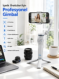 Akıllı Telefon Gimbal Sabitleyici 360° Takip Özellikli Profesyonel Video Çekim Stabilizeri