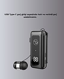 İçi Sarılabilen Kablo ve Yaka Klipsli Bluetooth Kulaklık