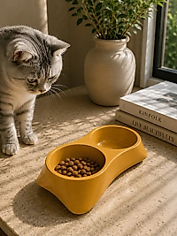 İkili Model Beton Kedi Köpek Mama ve Su Kabı (24cm × 12cm × 5cm) - Bronz
