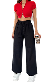 Palazzo Pantolon Paçası Püsküllü -Siyah