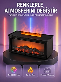 Şömine Görünümlü Hava Nemlendirici Renkli LED Işıklı Aroma Difüzörü