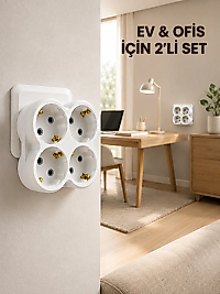 2’li Set Kablosuz 4’lü Priz Çoklayıcı Direkt Duvar Prizine Takılan Adaptör