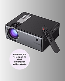 Full HD Destekli Taşınabilir Projeksiyon Cihazı – HDMI, USB, VGA Girişli, Uzaktan Kumandalı