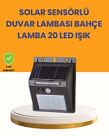 20 LED Güneş Enerjili Hareket Sensörlü Dış Mekan Duvar Lambası