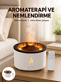 Alev Efektli Aromaterapi Difüzörü – 360 ml Su Hazneli, Sessiz ve Zaman Ayarlı Yeni Nesil