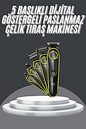 5 Başlıklı Şarjlı Tıraş Makinesi Led Ekran Saç Sakal Ense Tıraşına Uygun Bakım Seti