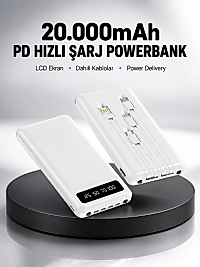 LED Işıklı 20.000mAh Powerbank LCD Gösterge Dahili Çoklu Kablo Yeni Nesil