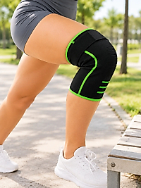 Sporcu Dizliği Siyah Yeşil Esnek Nefes Alabilen Destek Bantlı Dizlik