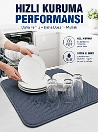 Bulaşık Kurutma Matı Geniş Yüzeyli Mikrofiber Tezgâh Koruyucu Kurutma Matı