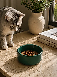 Kase Model Beton Kedi Köpek Mama ve Su Kabı (15cm çap × 5cm) - Yeşil