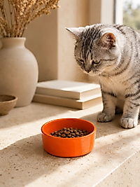 Kase Model Beton Kedi Köpek Mama ve Su Kabı (15cm çap × 5cm) - Turuncu