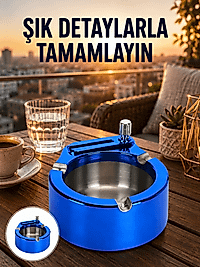 Yuvarlak Metal Küllük Çakmak Entegreli Dayanıklı Yapı Yeni Nesil