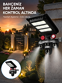 Güneş Enerjili 3 Lens Akıllı Güvenlik Kamerası LED Projektörlü Dış Mekan Koruma Sistemi