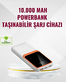 Powerbank 10000 mAh – Çift USB Çıkışlı, Type-C Girişli, Şık Beyaz Tasarım
