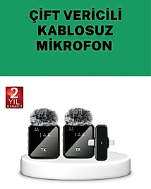 Canlı Yayın ve Video Çekimleri İçin Çiftli Kablosuz Yaka Mikrofon