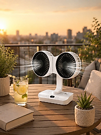 Ayarlanabilir Çift Fan Başlıklı Şarjlı Masa Vantilatörü