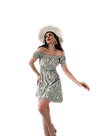 Madonna Yaka Desenli Elbise-Yeşil