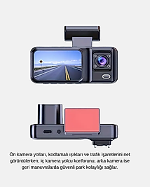 Üç Kameralı Araç Kamerası G-Sensörlü ve Gece Görüşlü XUCZZZDVR1ARAÇKAMERASI-1