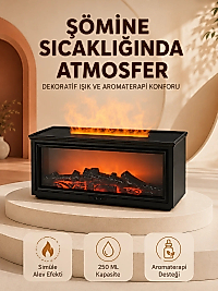 Alev Efektli Aroma Yayıcı Hava Nemlendirici Uzaktan Kumandalı Gece Lambası