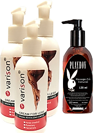 HİNTOHU VARİSON VARİCOSE VEİN DEFENSE CREAM ,,DİZ,BACAK BAKIM KREMİ 120 ML 3 ADET + PLAYBOY MASAJ YAĞI 120 ML