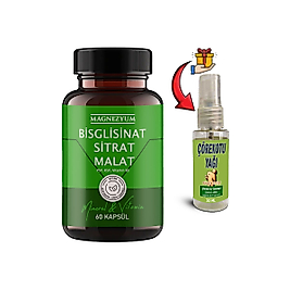 MAGNEZYUM: 1 ADET BİSGLİSİNAT  MAGNEZYUM SİTRAT MAGNEZYUM MALAT & VİTAMİN B2 B3 B6  VE MİNERAL KAPSÜLLERİ 60LI + 30 ML ÇÖREK OTU MASAJ YAĞI