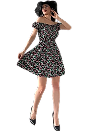 Madonna Yaka Çiçek  Desenli Elbise