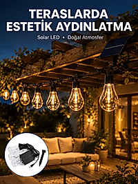 Güneş Enerjili LED Ampul Zincir Işık Sıcak Beyaz Dekoratif Bahçe Aydınlatması