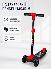 Çocuk Skuteri 3 Tekerlekli Geniş Basma Alanlı Ayarlanabilir Boy Scooter