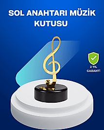 Sol Anahtarı Figürlü Dönen Müzik Kutusu Altın Renk Dekoratif