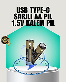1.5V AA Şarjlı Lityum Pil | 1000+ Kez Şarj Edilebilir | Hızlı Type-C Şarj (2 Adet)