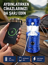 Güneş Enerjili Katlanabilir Kamp Feneri – USB Şarjlı, Hafif ve Çok Fonksiyonlu