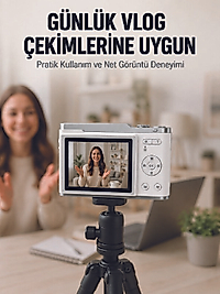 Beyaz 4K Dijital Kamera 2.4 İnç HD Ekran ve LED Flaşlı