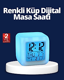 Renk Değiştiren LED Alarmlı Dijital Küp Masa Saati