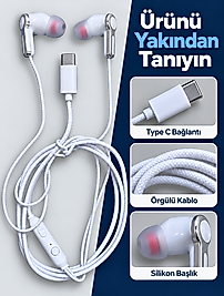 Gümüş Detaylı Silikon Başlıklı Type C Kablolu Kulaklık