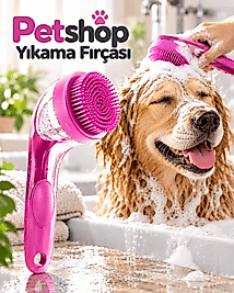 Evcil Hayvanlar İçin Şampuan Hazneli Yıkama Fırçası Uzun Saplı Silikon Pet Temizleme Tarağı
