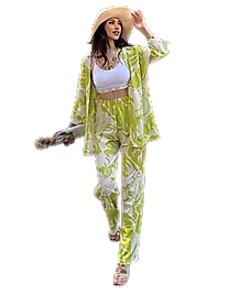 Alt Üst Takım Kimono- Desenli-Yeşil