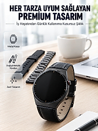 3 Kordonlu AMOLED Ekran Bluetooth Aramalı Akıllı Saat Metal, Deri ve Silikon Kordon Seti