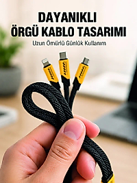 USB 3'ü 1 Arada Şarj Kablosu 240W PD Destekli Çoklu Şarj Kablosu